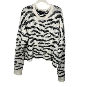 LINE White & Black Zebra Print Cotton Knit Sweater Women's Large